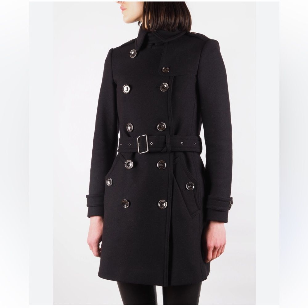 Burberry Brit Black Wool Cashmere Blend Double-Breasted Belted Trench Coat Sz 6